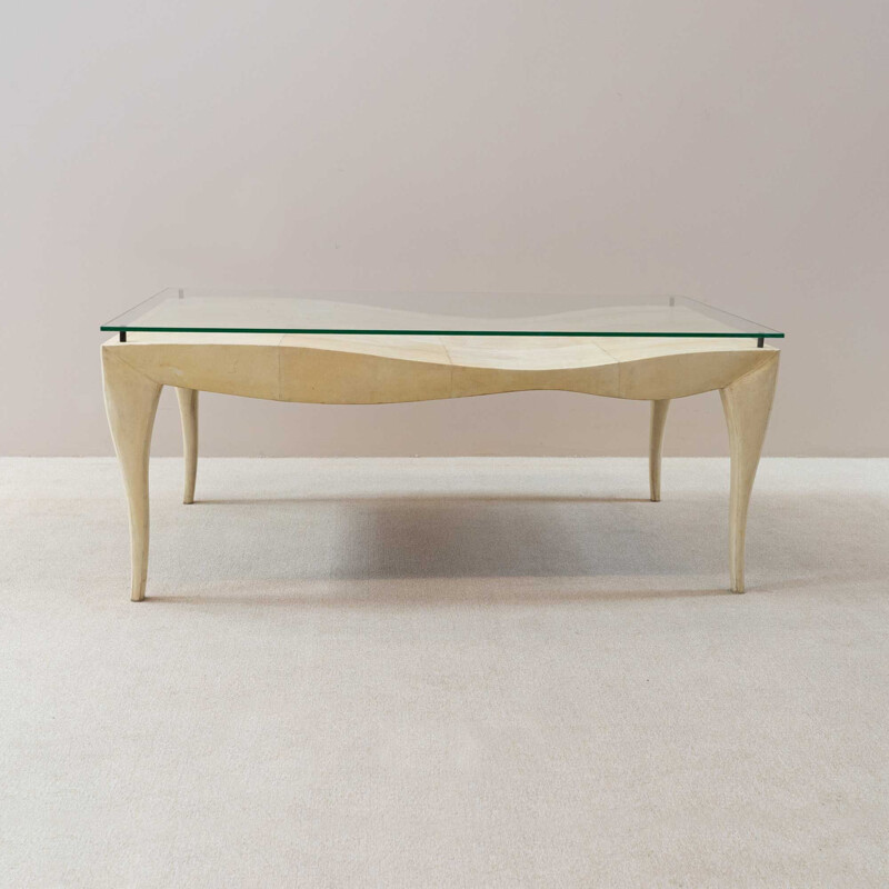 Vintage coffee table covered with parchment, R&Y Augousti, 1980