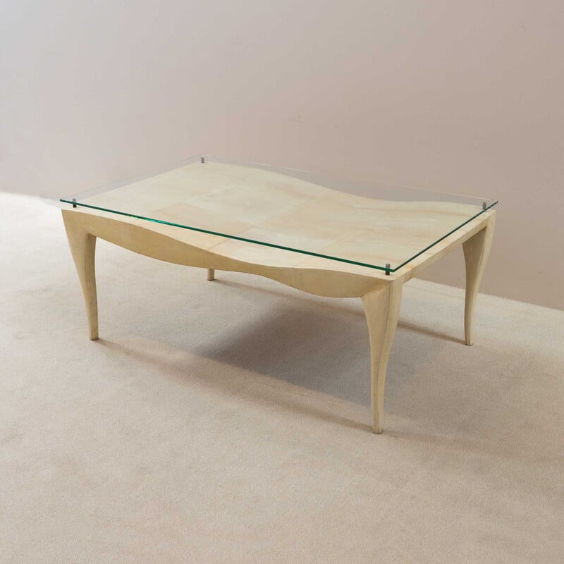 Vintage coffee table covered with parchment, R&Y Augousti, 1980