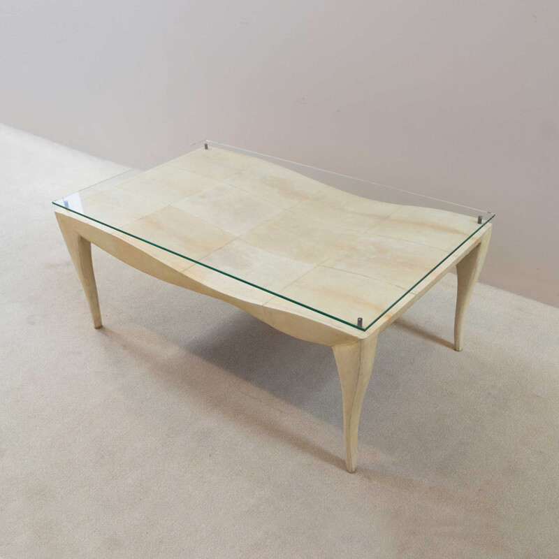 Vintage coffee table covered with parchment, R&Y Augousti, 1980