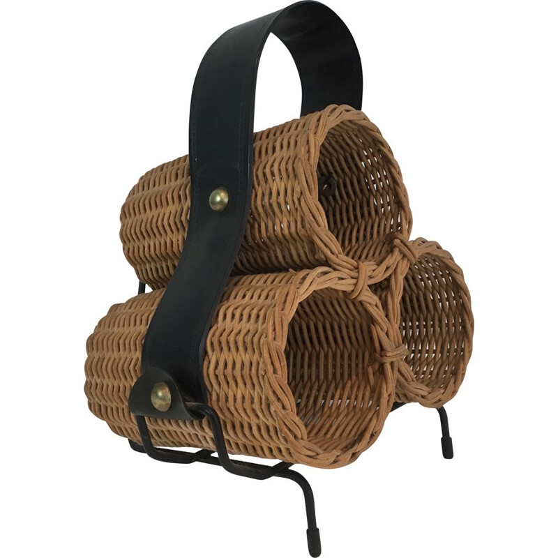 Portabottiglie in rattan vintage, 1970