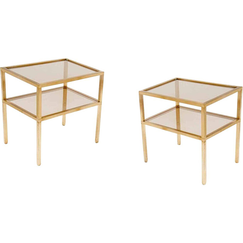 Pair of vintage brass and metal side tables, 1970