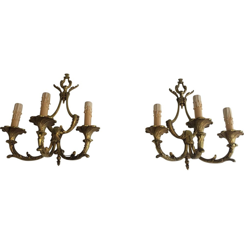 Pair of vintage Louis XV style wall lights, 1960