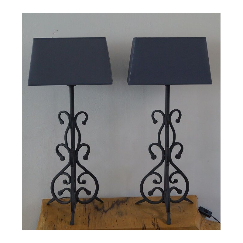 Pair of vintage iron lamp 1980