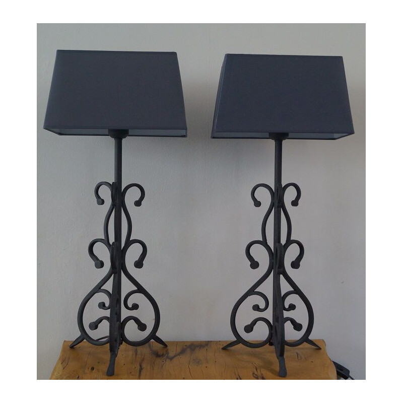 Pair of vintage iron lamp 1980