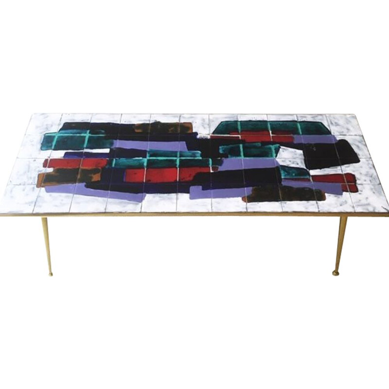 Vintage Coffee Table with ceramic tiles, 1960s
