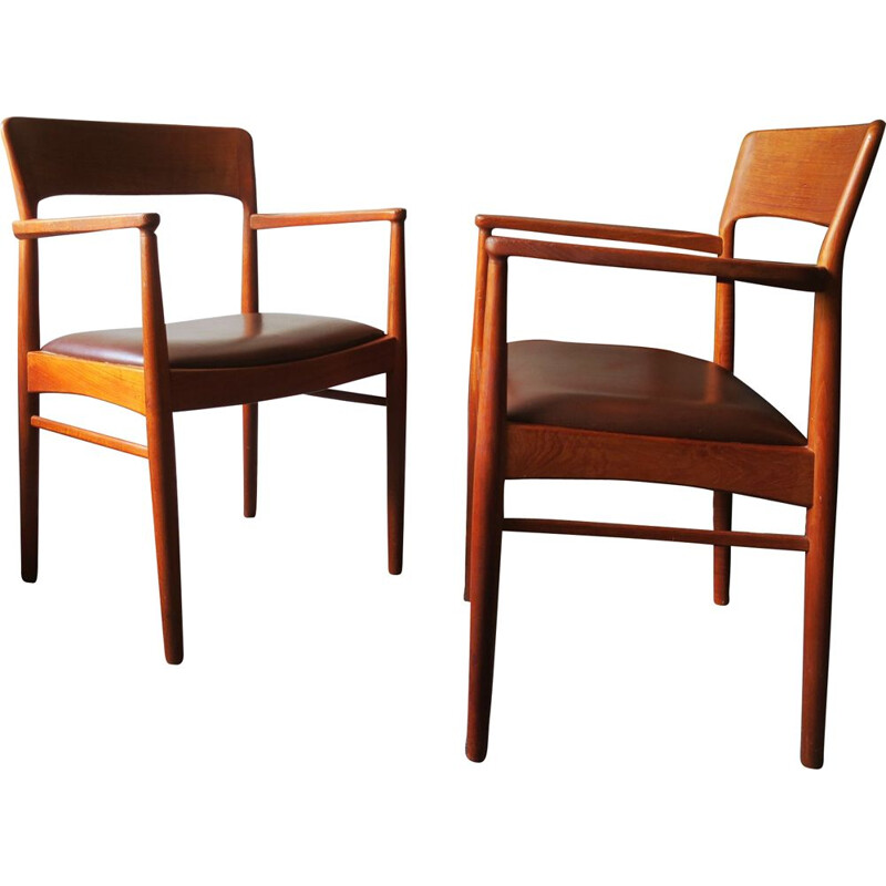 Pair of Teak and Leather Carver Chairs, Danish 1960s