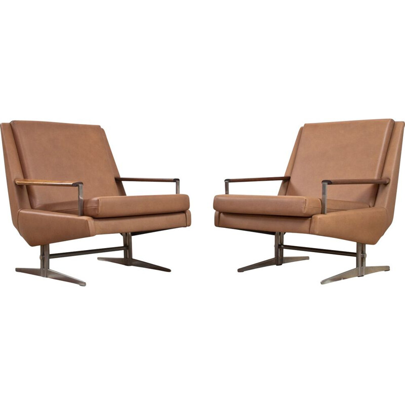Pair of vintage leather lounge chairs by Louis van Teeffelen, Danish 1960