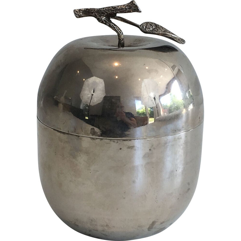 Cubitera de manzana de metal plateado vintage, 1970