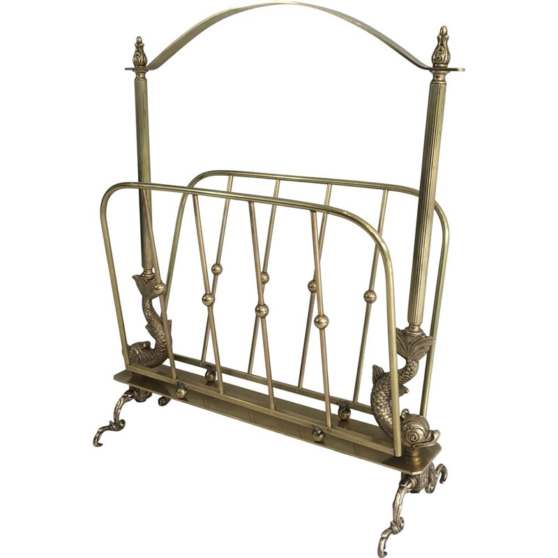 Vintage Neoclassical Brass magazine rack for Maison Jansen, 1940