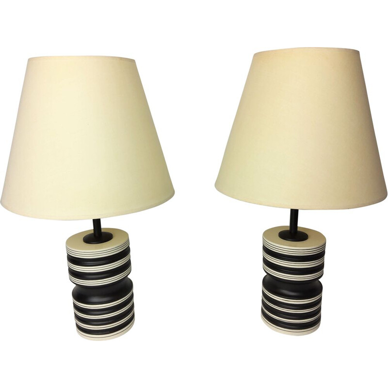 Pair of vintage black and white ceramic lamps 1980