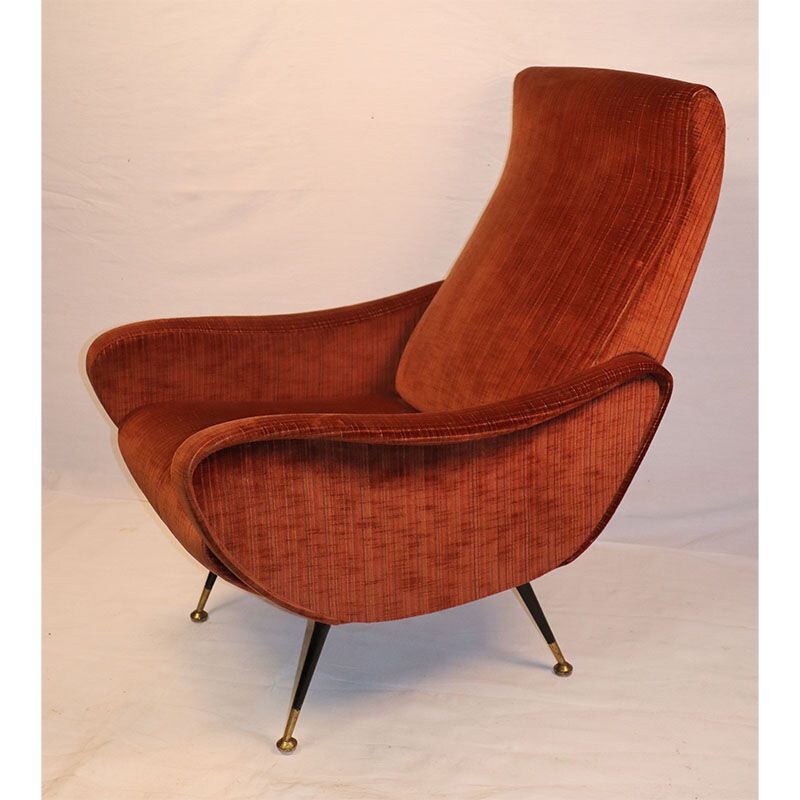 Vintage velvet armchair Italian 1950