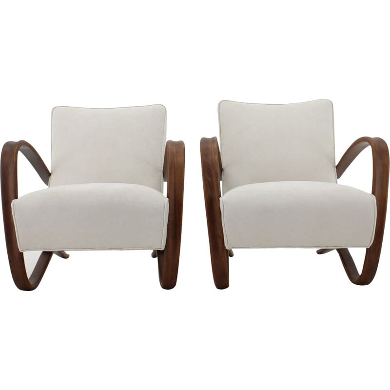 Pair of Vintage H-256 Armchairs Jindrich Halabala 1950s