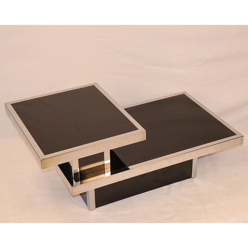 Table basse vintage bois laqué noir 1970