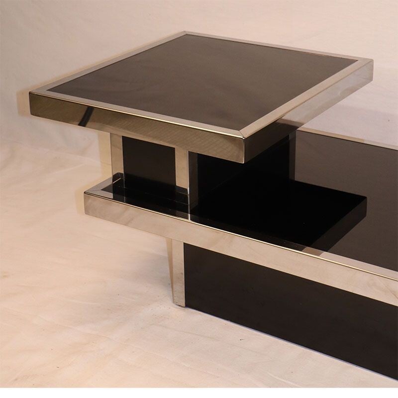 Table basse vintage bois laqué noir 1970