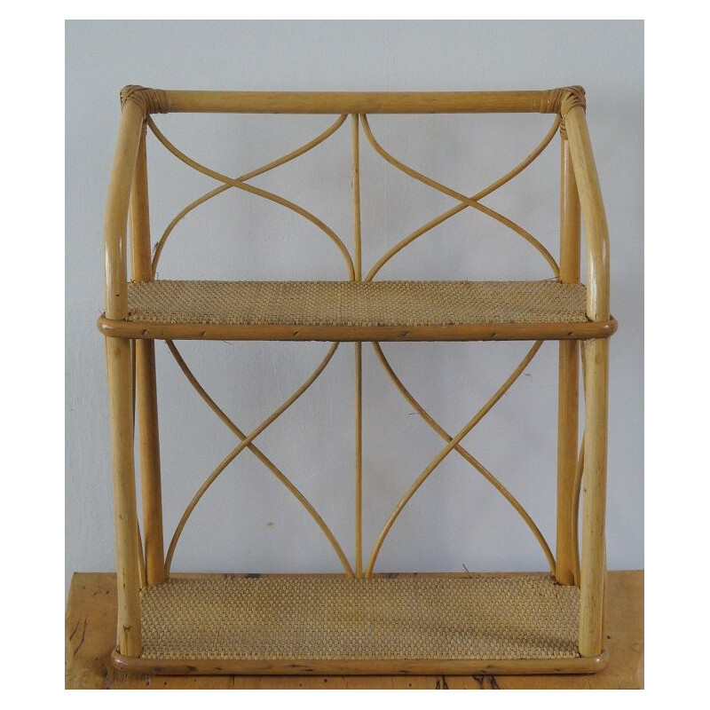 Vintage wall bookcase in rattan 1960