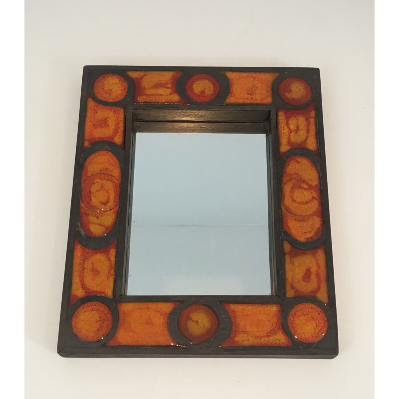 Vintage ceramic mirror in orange tones, 1970