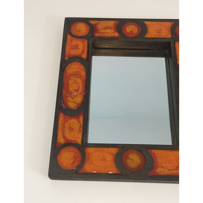 Vintage ceramic mirror in orange tones, 1970