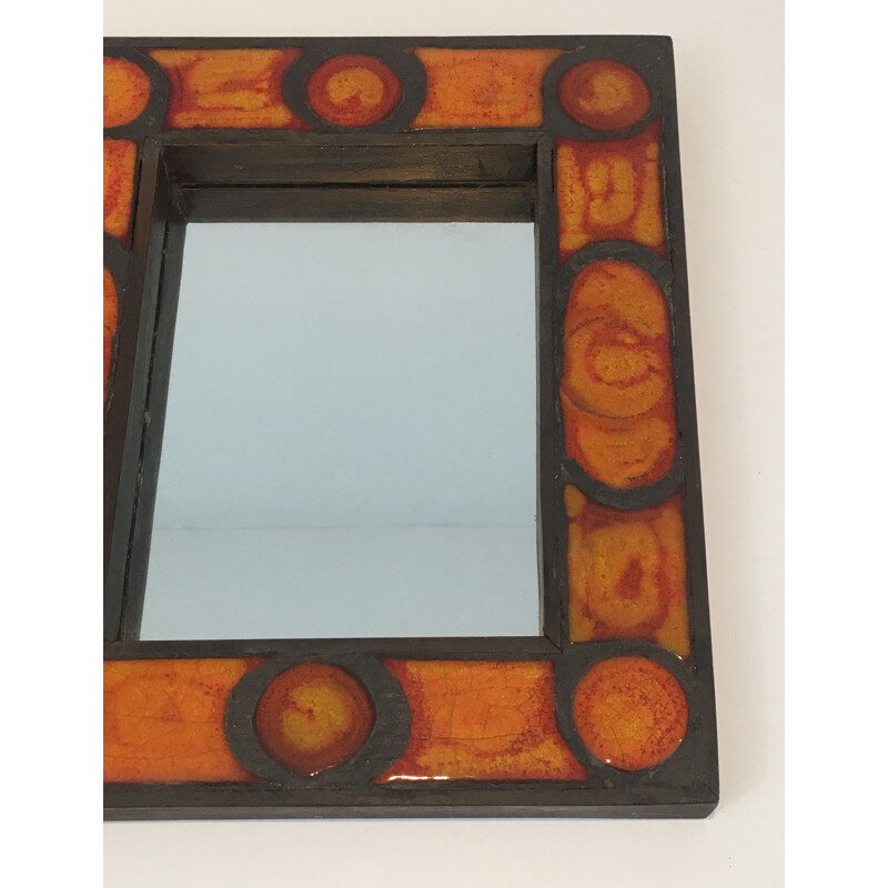 Espelho de cerâmica Vintage em tons de laranja, 1970
