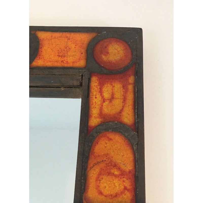 Vintage ceramic mirror in orange tones, 1970