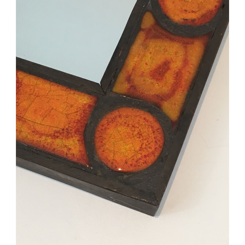 Espejo vintage de cerámica en tonos anaranjados, 1970