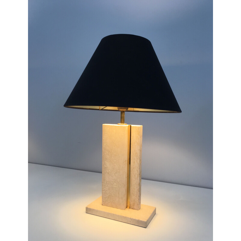 Pair of Vintage Lamps in Travertine and Brass 1970