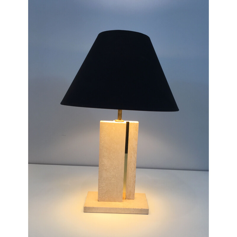 Paar Vintage-Lampen aus Travertin und Messing 1970