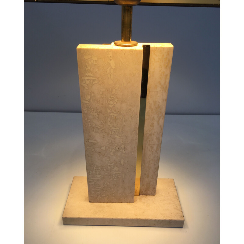 Pair of Vintage Lamps in Travertine and Brass 1970