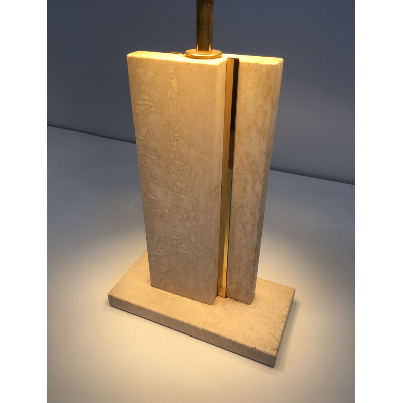 Pair of Vintage Lamps in Travertine and Brass 1970