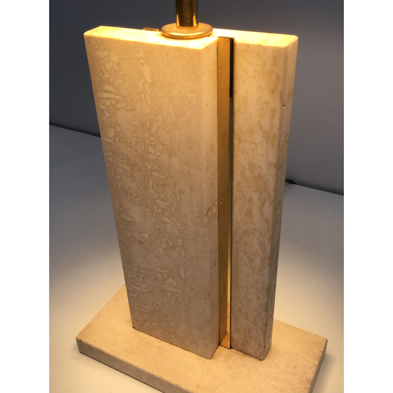 Pair of Vintage Lamps in Travertine and Brass 1970