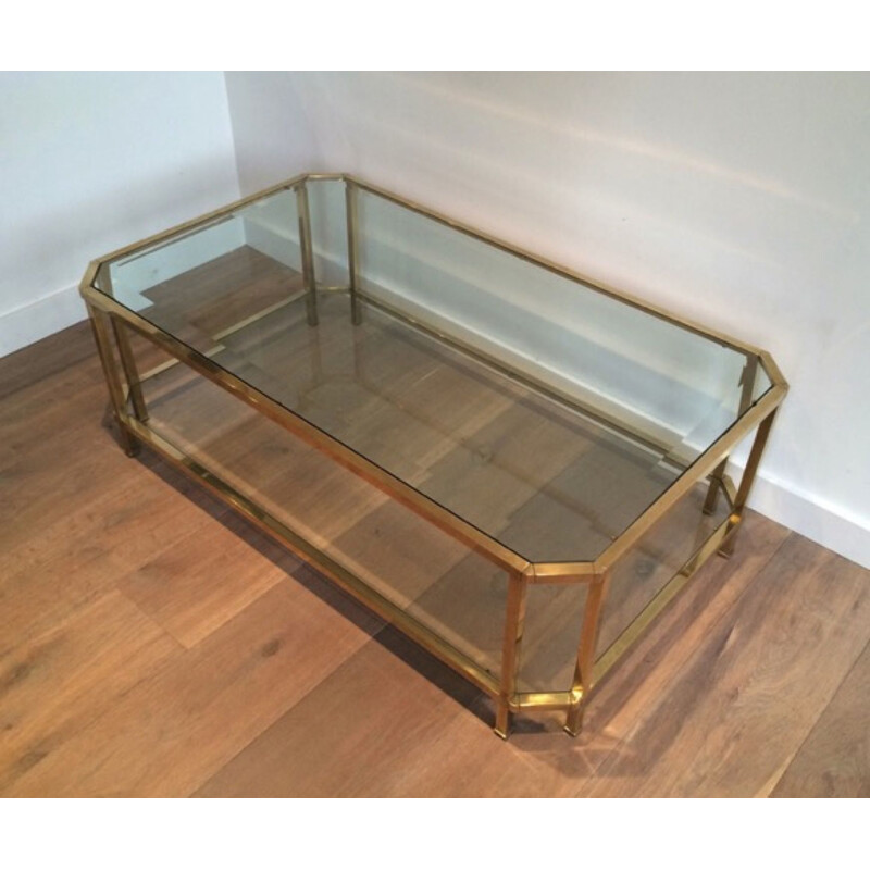 Vintage Octagonal Brass Coffee Table 1970