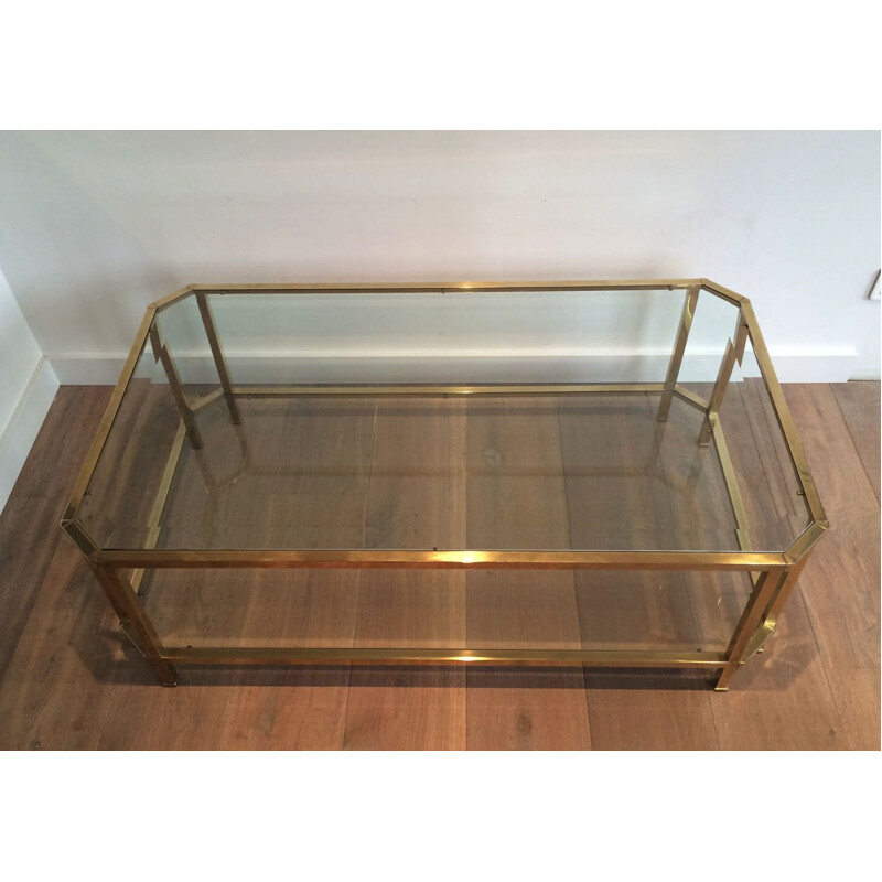 Vintage Octagonal Brass Coffee Table 1970