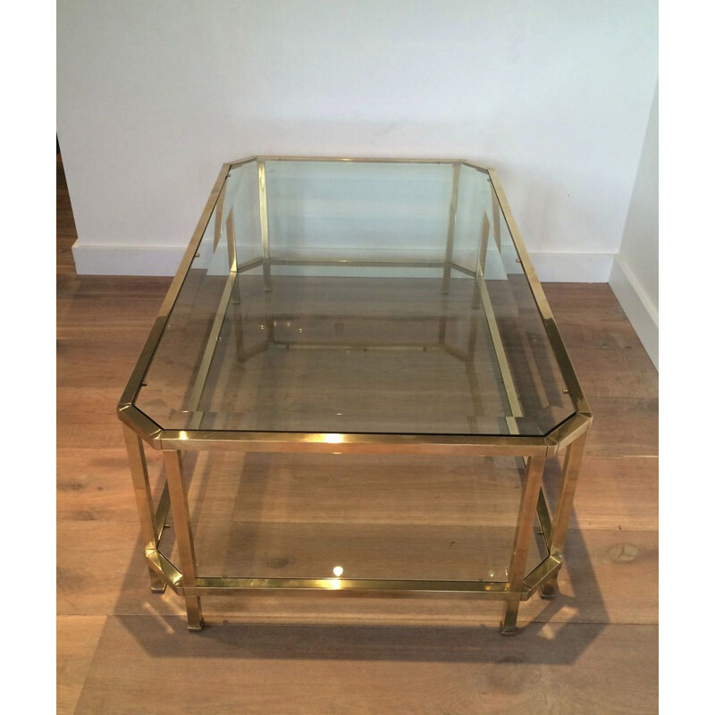 Vintage Octagonal Brass Coffee Table 1970