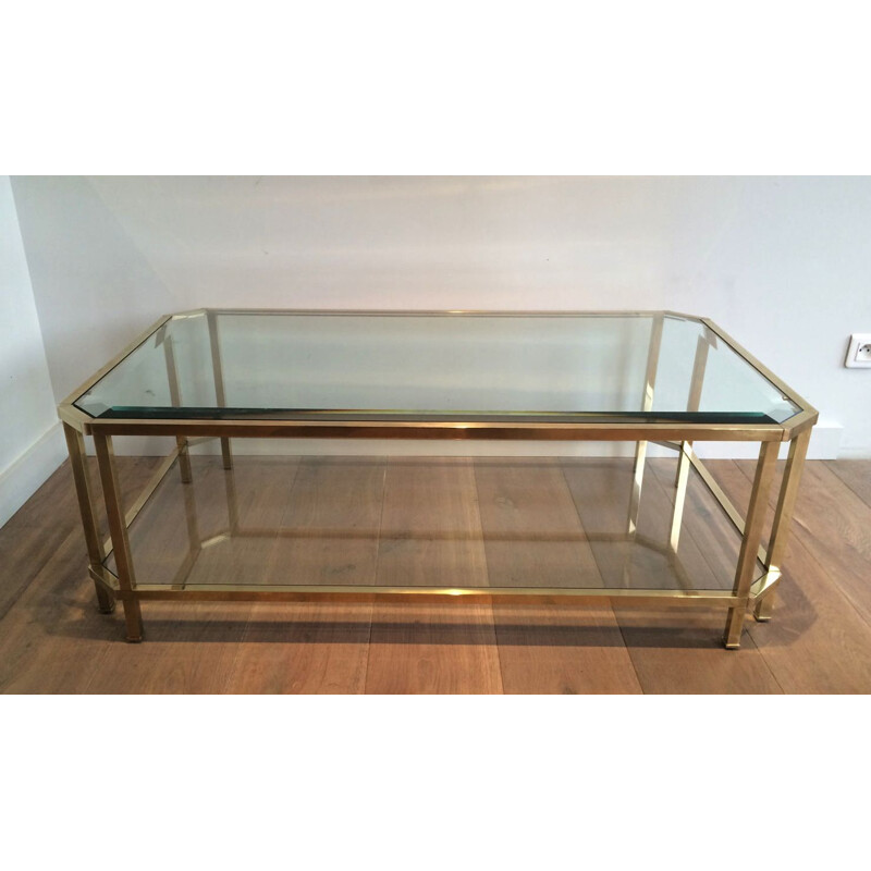 Vintage Octagonal Brass Coffee Table 1970