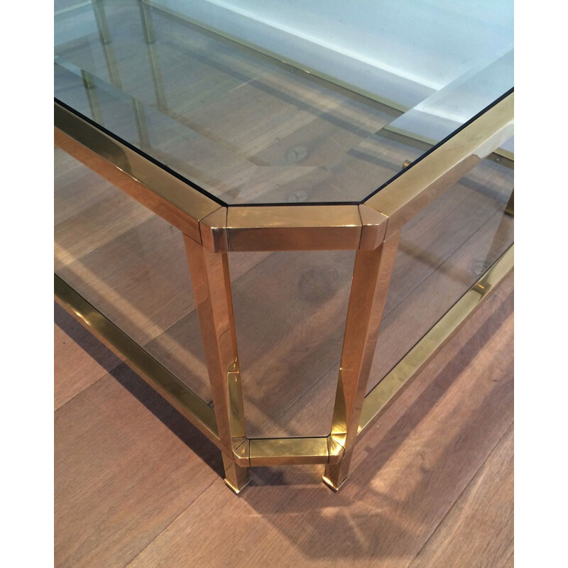 Vintage Octagonal Brass Coffee Table 1970