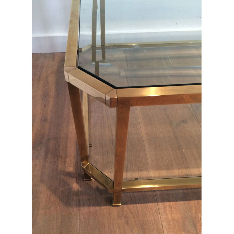 Vintage Octagonal Brass Coffee Table 1970