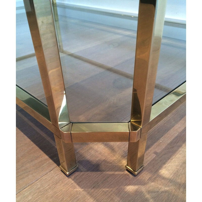 Vintage Octagonal Brass Coffee Table 1970