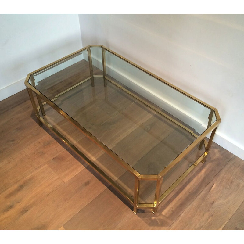 Vintage Octagonal Brass Coffee Table 1970