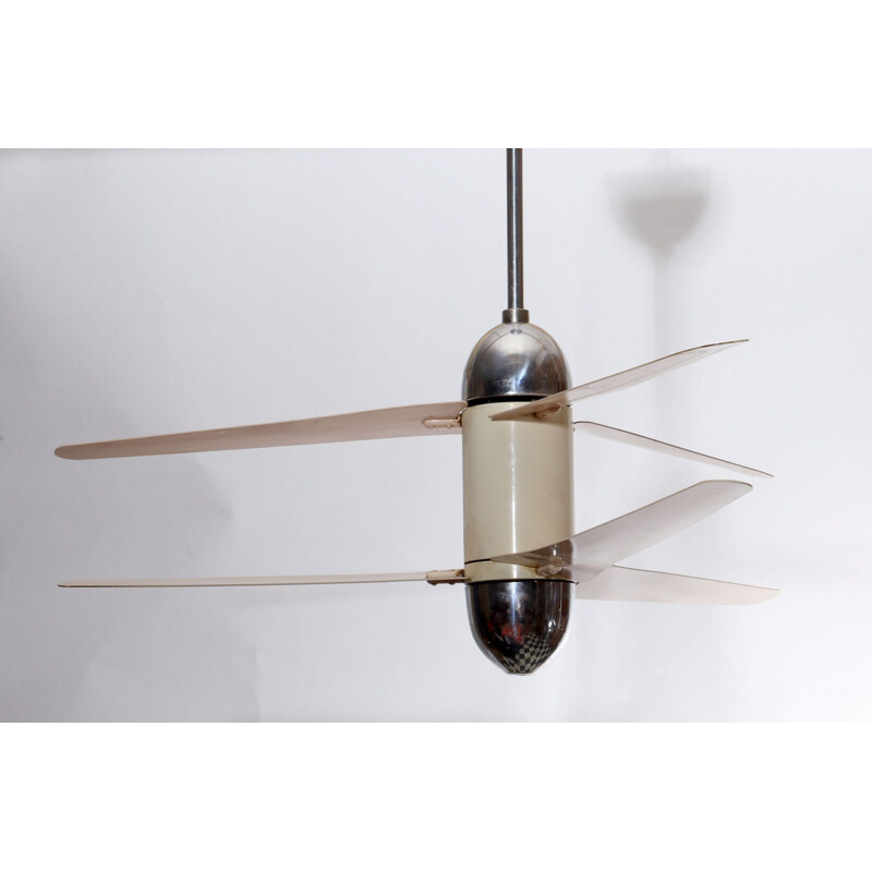 Vintage beige and chrome 6 wing ceiling fan, 1950