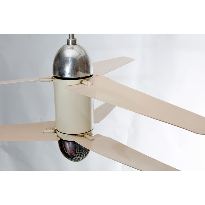 Vintage beige and chrome 6 wing ceiling fan, 1950