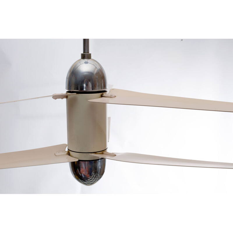 Vintage beige and chrome 6 wing ceiling fan, 1950