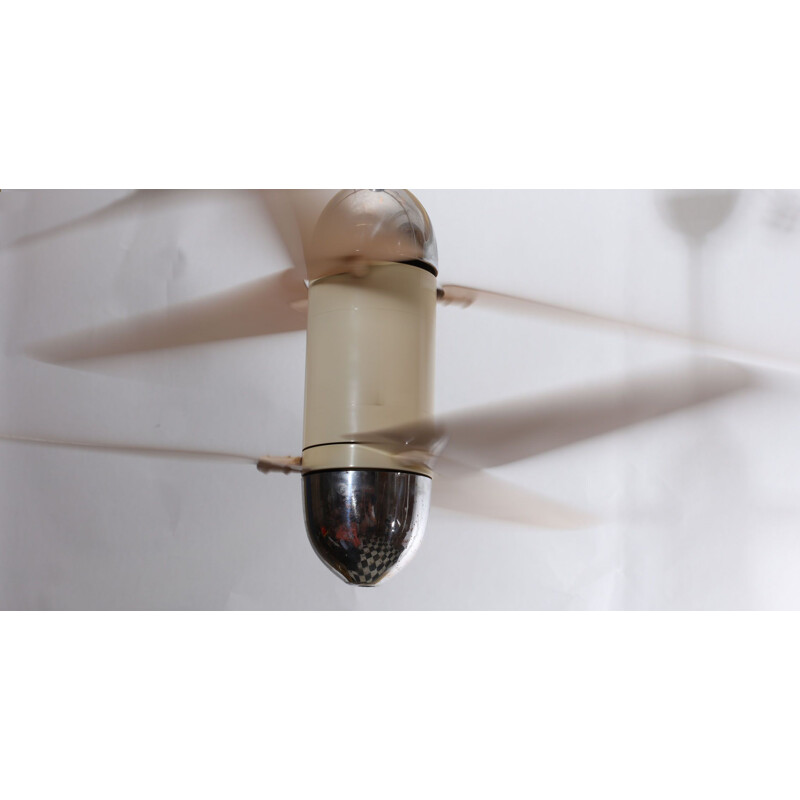 Vintage beige and chrome 6 wing ceiling fan, 1950