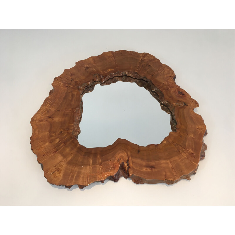 Vintage Free Form Mirror in Walnut Burr Walnut 1970