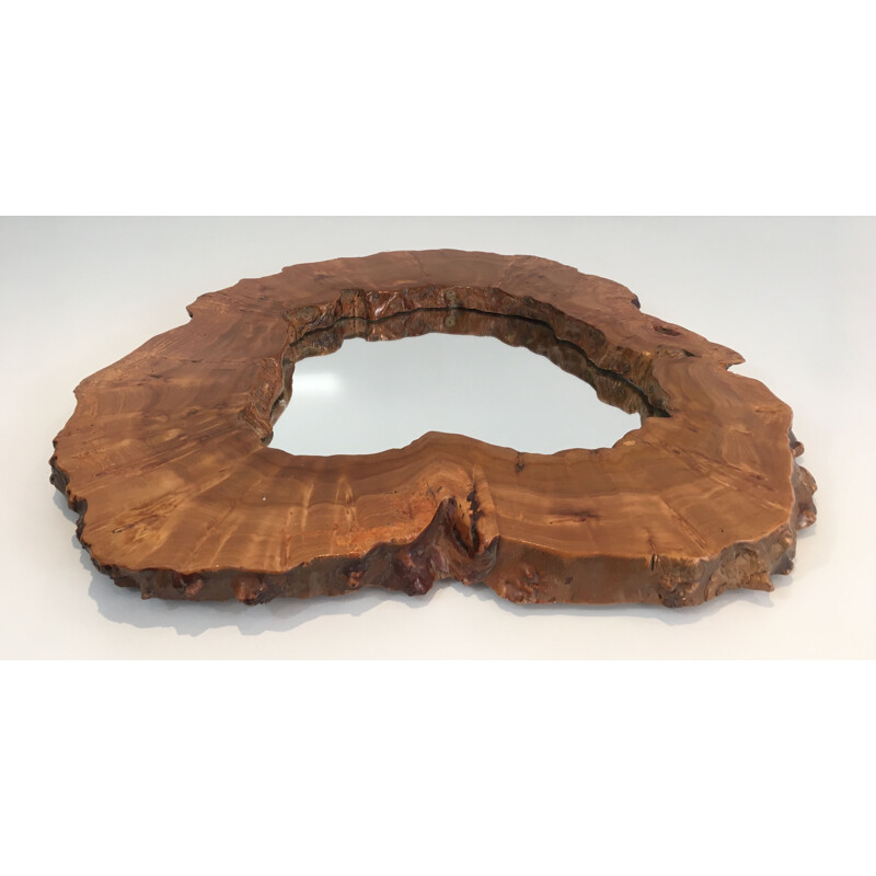 Vintage Free Form Mirror in Walnut Burr Walnut 1970