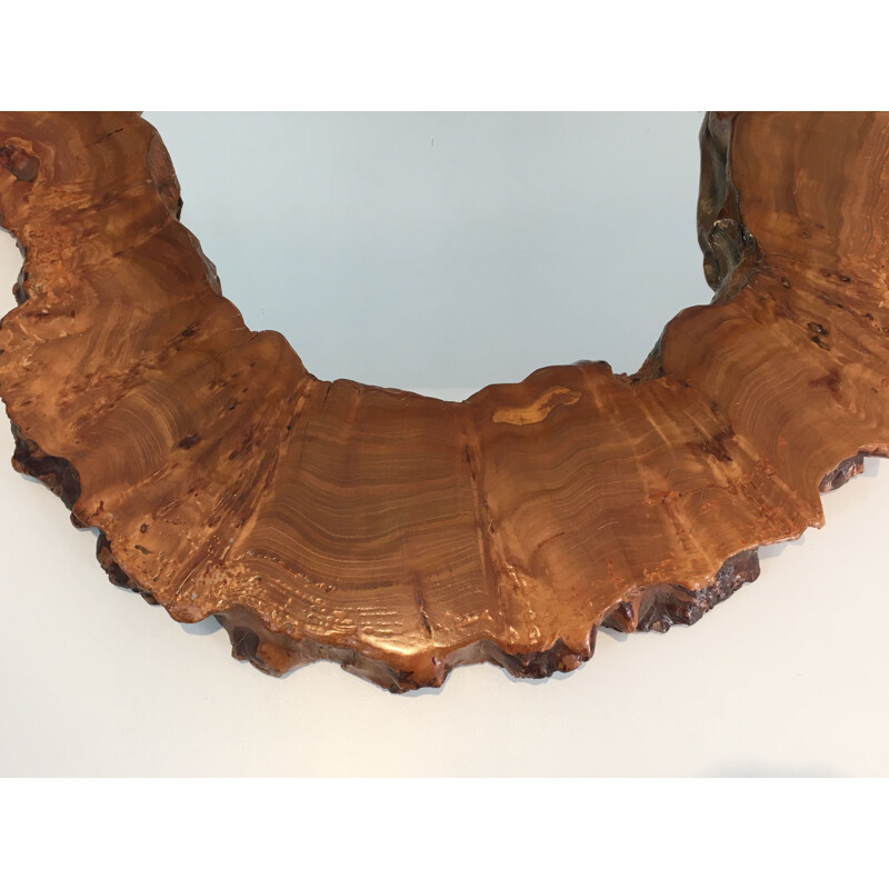 Vintage Free Form Mirror in Walnut Burr Walnut 1970