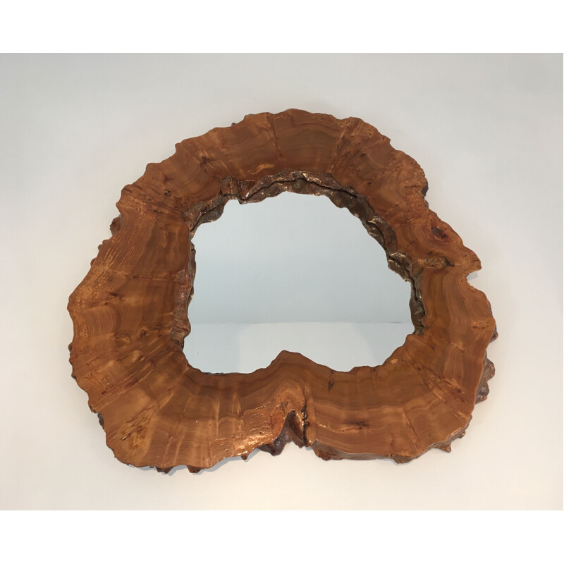 Vintage Free Form Mirror in Walnut Burr Walnut 1970