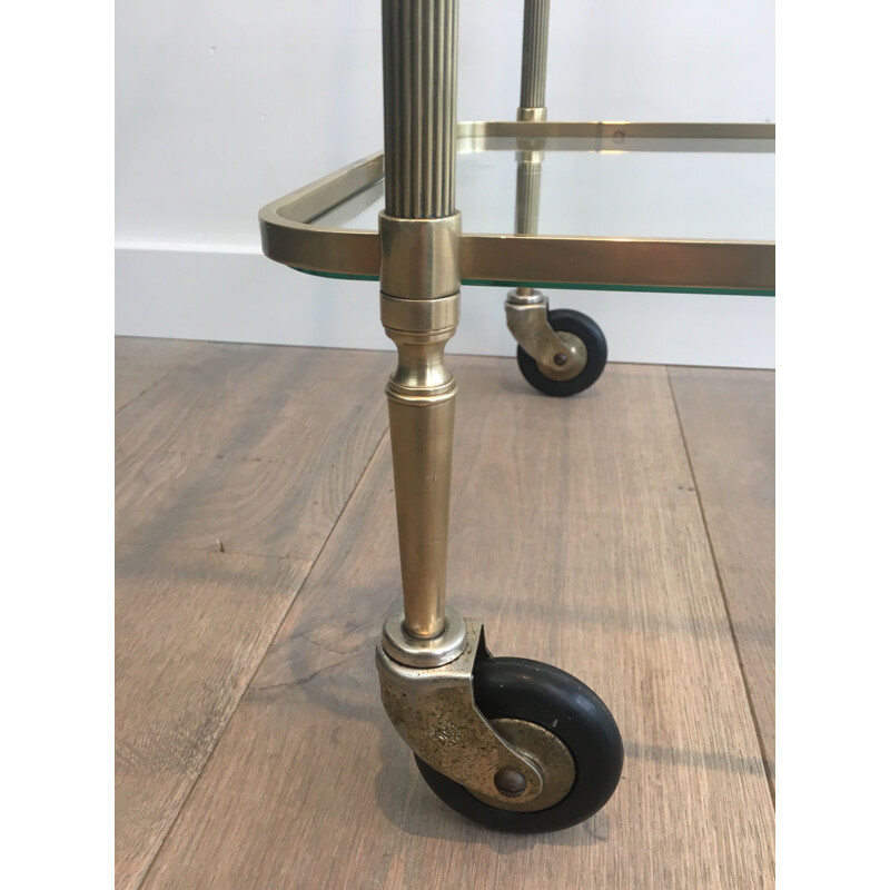 Vintage neoclassical brass coffee table with double glass top, 1940