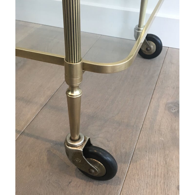 Vintage neoclassical brass coffee table with double glass top, 1940