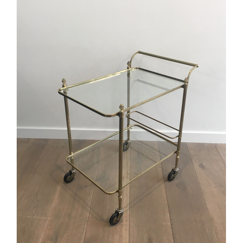 Vintage neoclassical brass coffee table with double glass top, 1940