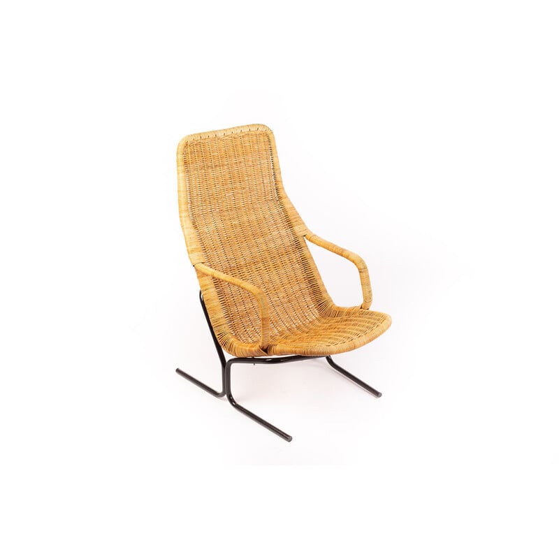 Vintage rattan lounge chair by Dirk van Sliedregt for Gebr. Jonkers Noordwolde 1940s