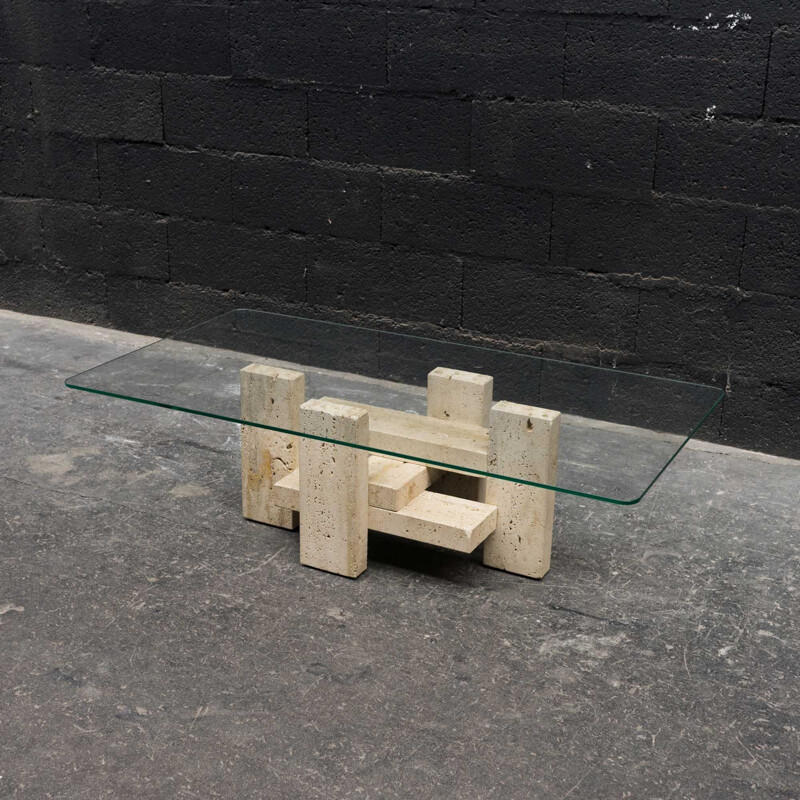 Vintage travertine coffee table by Willy Ballez, 1980